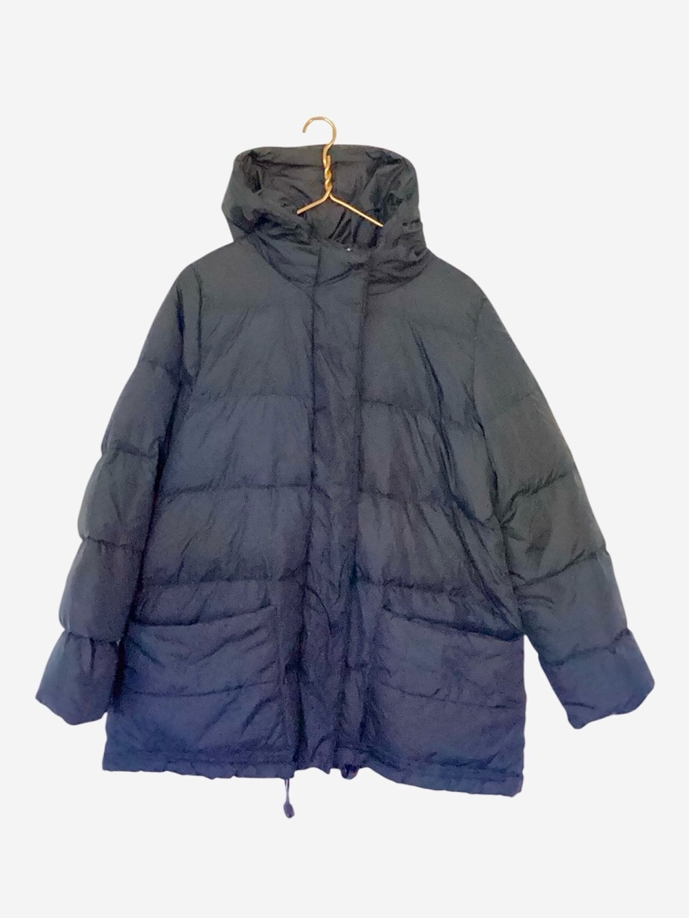 Eileen Fisher Grey Zip Quilted Down Puffer Jacket Coat With Hood L